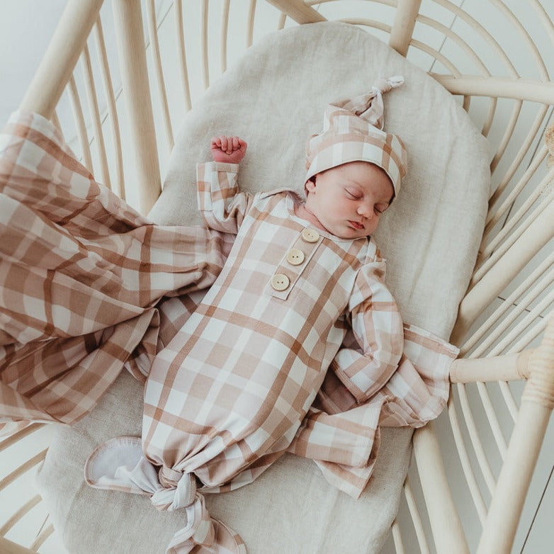 Earthy Plaid Newborn Knotted Gown