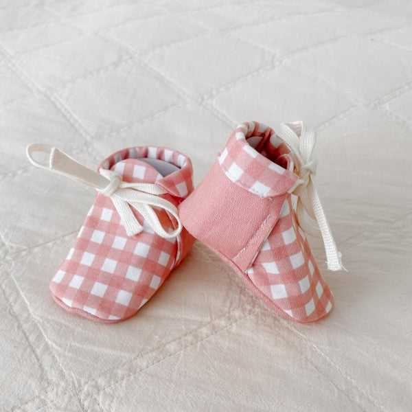 Pink Gingham Jersey Baby Booties