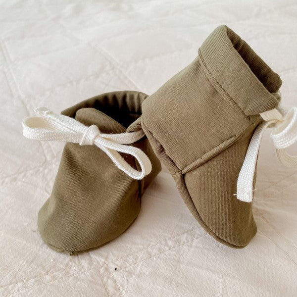 Olive Jersey Baby Booties