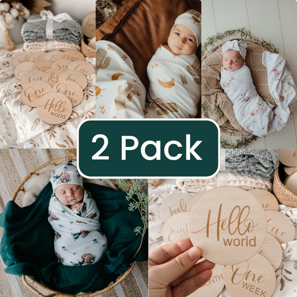 2 Pack Jersey Swaddle Wrap & Milestone Disc Set