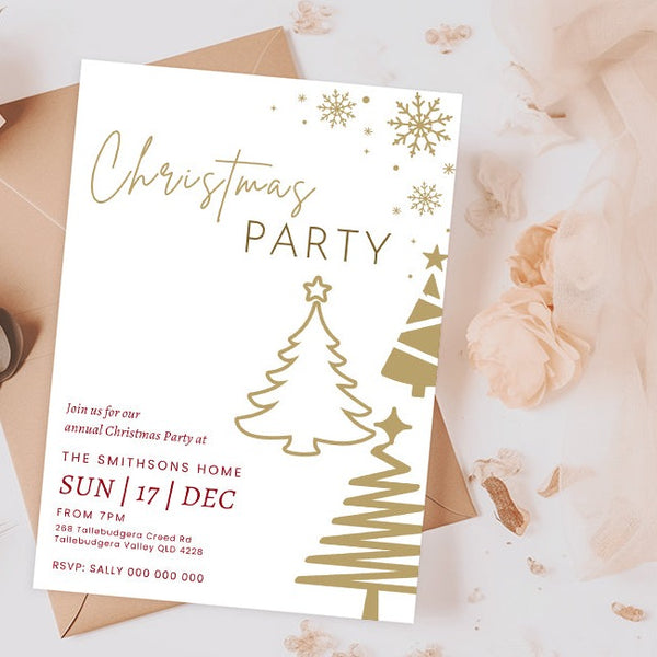 Golden Christmas Tree Party Invitation