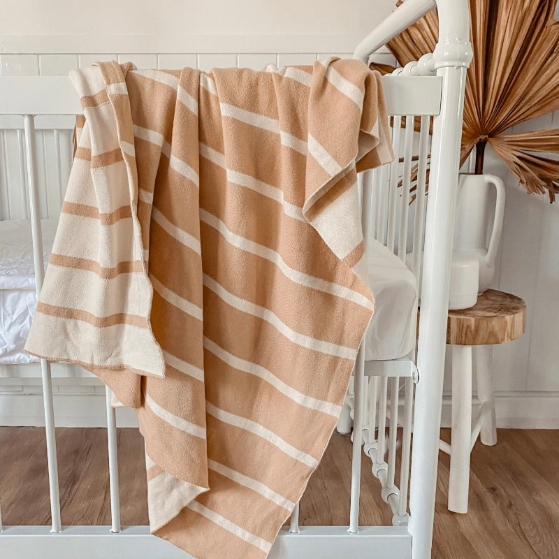 Snuggly Jacks Toffee Stripe Organic Knitted Blanket - Soft and Cozy Cotton Knit Available in Canada