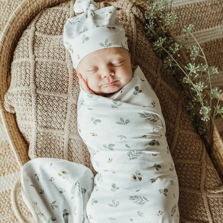 Eucalypt Fall Jersey Swaddle Wrap & Top Knot