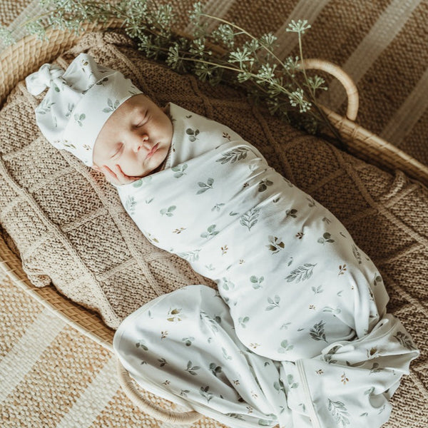 Eucalypt Fall Jersey Swaddle Stretch Wrap & Beanie Set