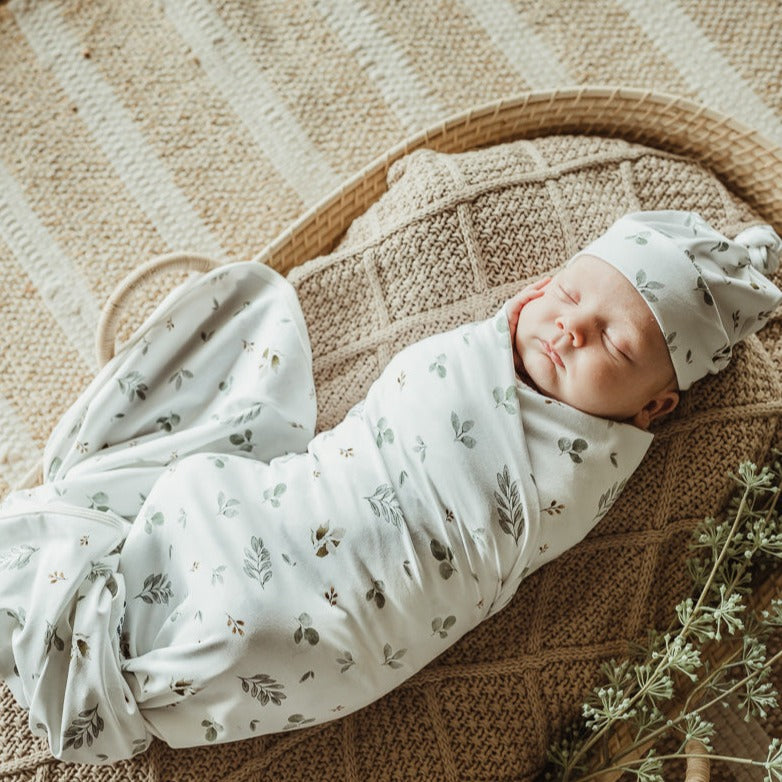 Eucalypt Fall Jersey Swaddle Wrap & Top Knot