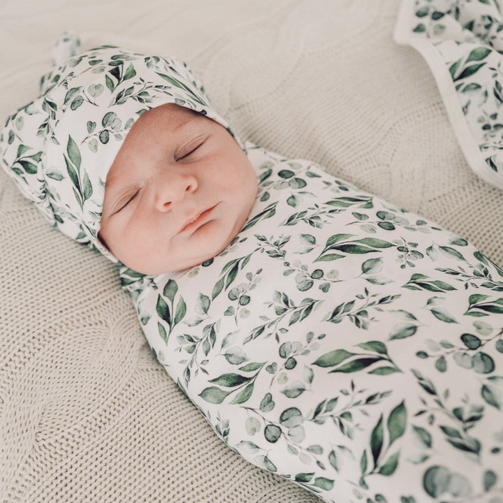 Golden Leaves Stretch Swaddle Wrap & Beanie Set