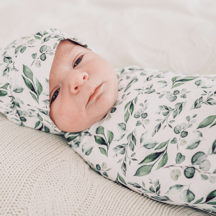 Golden Leaves Stretch Swaddle Wrap & Beanie Set