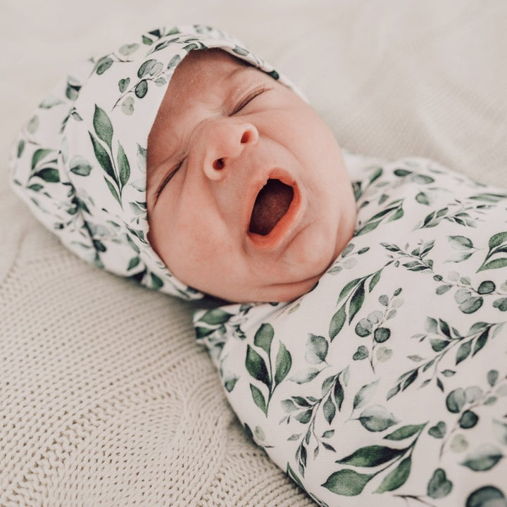 Golden Leaves Stretch Swaddle Wrap & Beanie Set