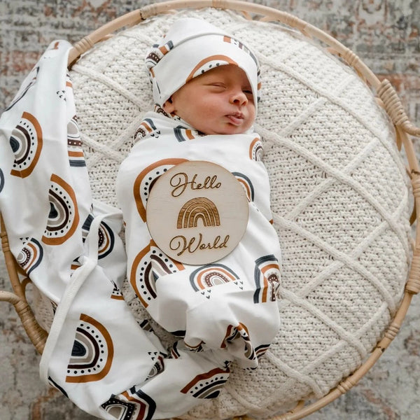 Rainbow Dusk Jersey Swaddle Stretch Wrap & Beanie Set