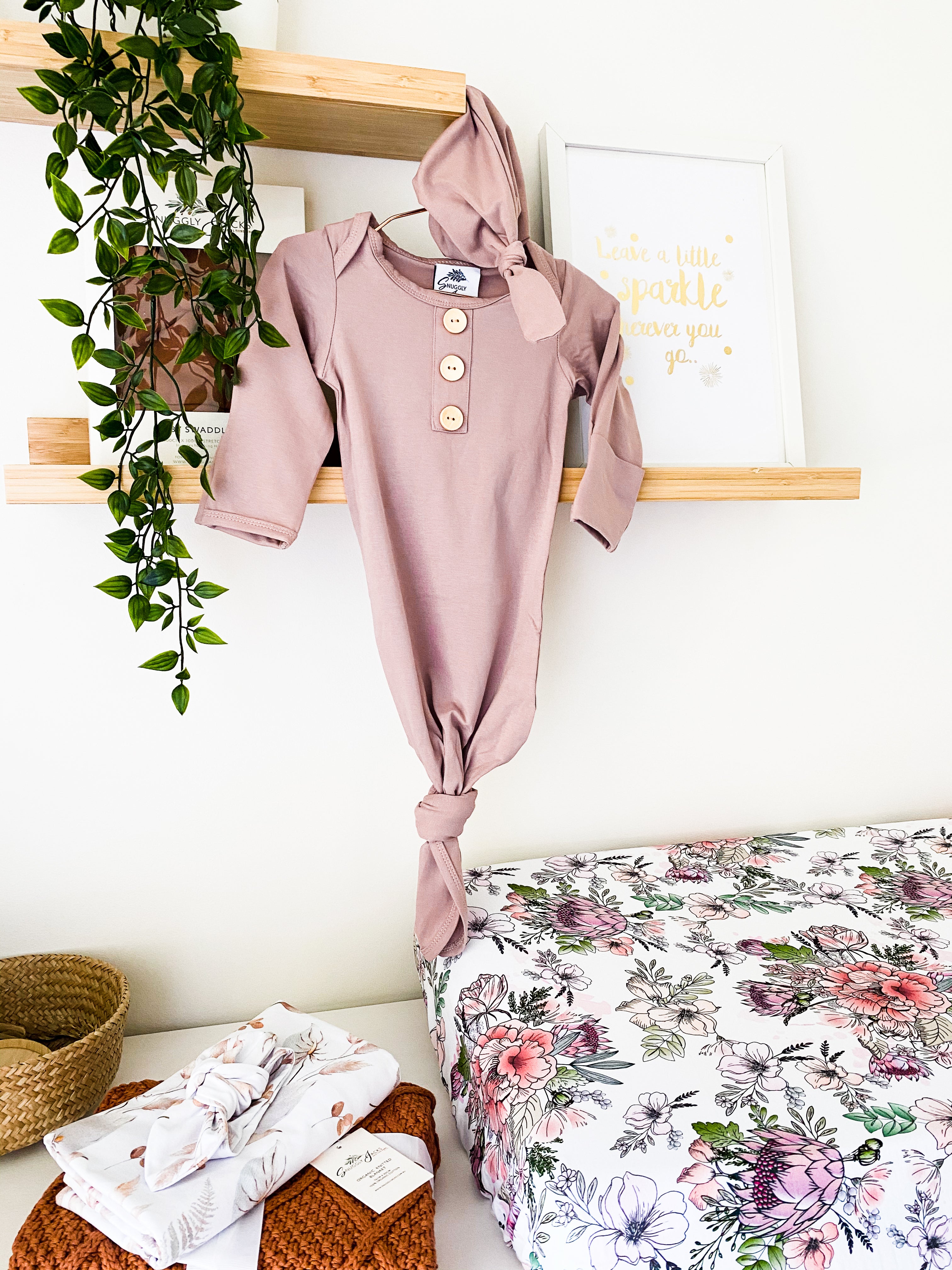 Dusty Mauve Newborn Knotted Gown