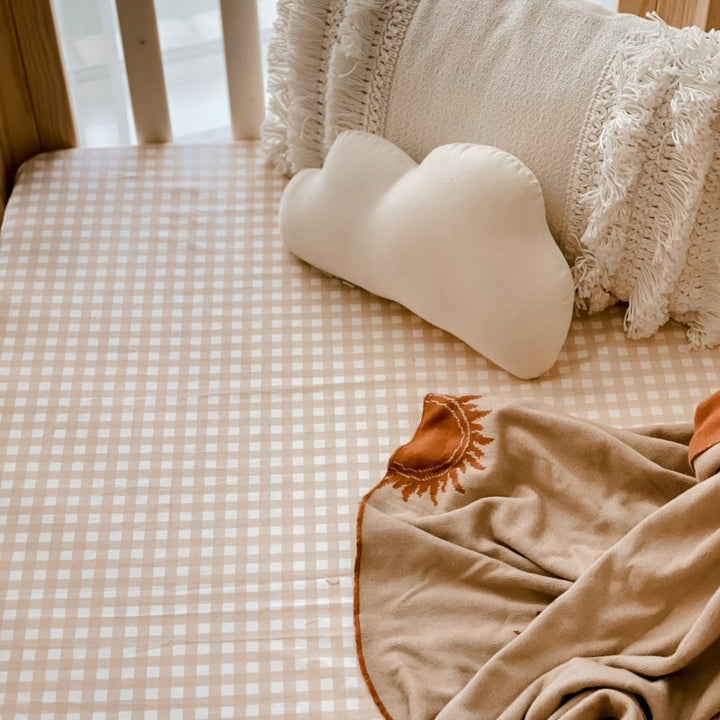 Sand Gingham Fitted Sheet