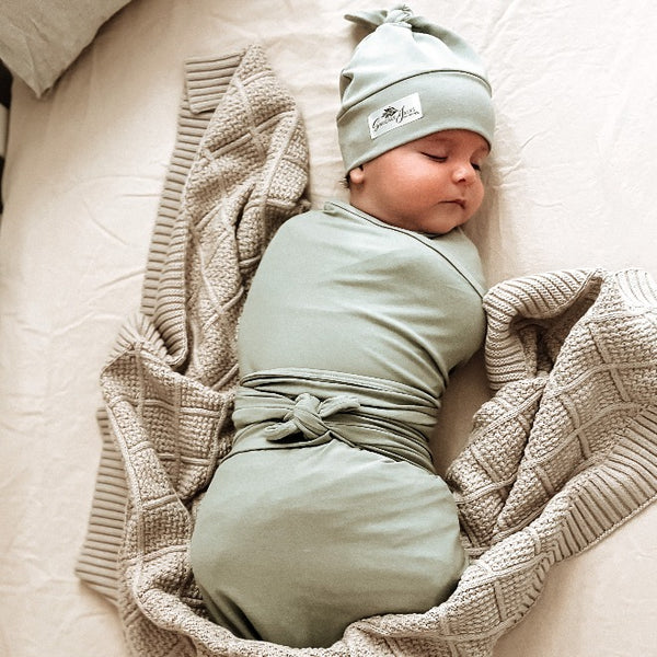 Sage Jersey Swaddle Stretch Wrap & Beanie Set