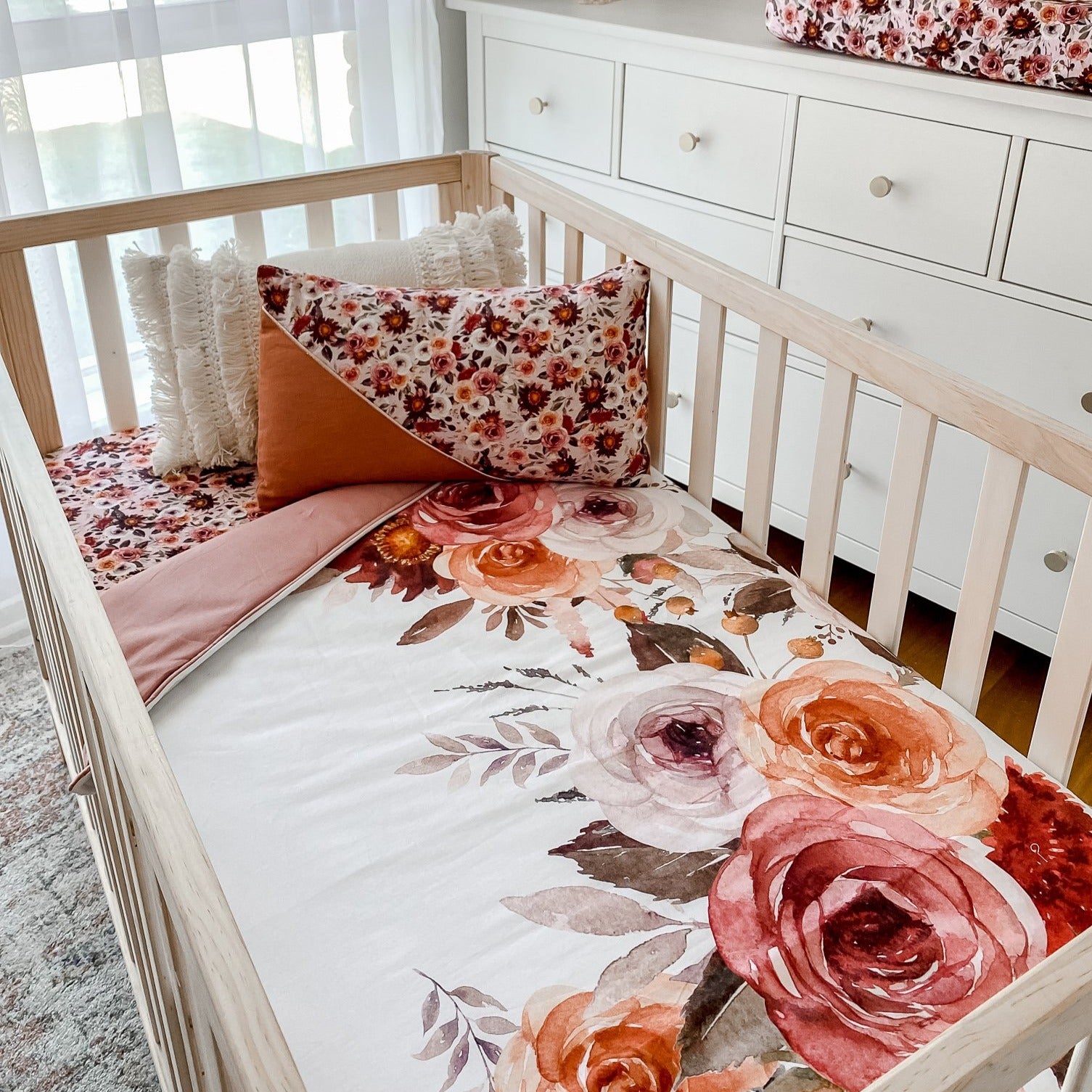 Floral crib quilt for baby bedding