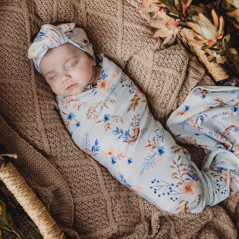 Maisie Jersey Swaddle Wrap & Top Knot