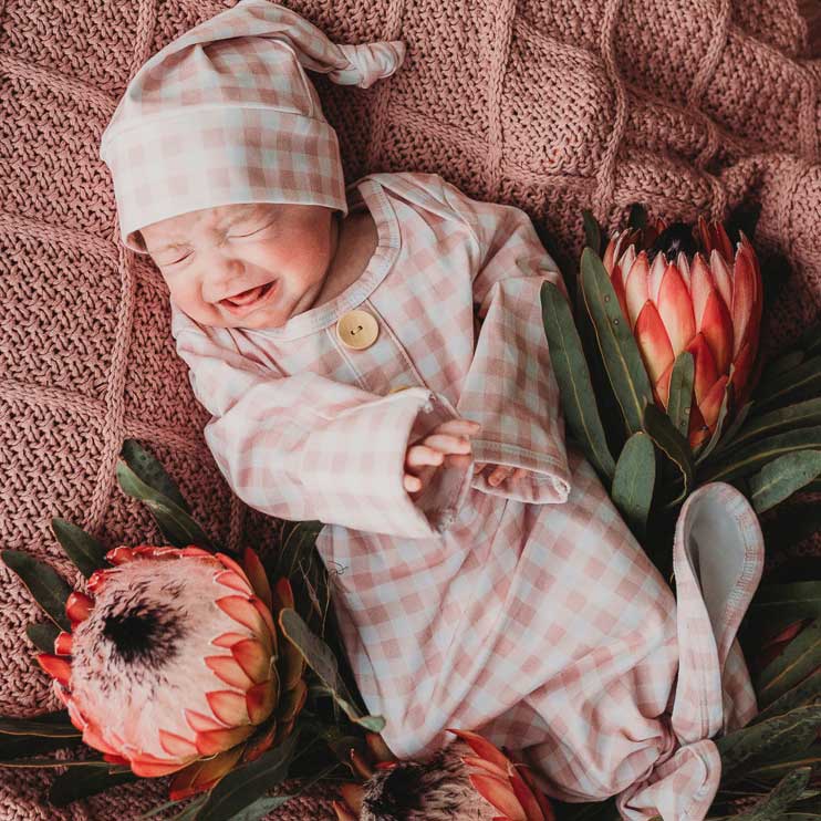 Peachy Pink Gingham Newborn Knotted Gown