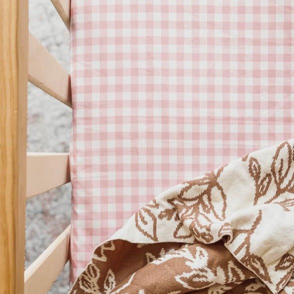 Peachy Pink Gingham Fitted Cot Sheet