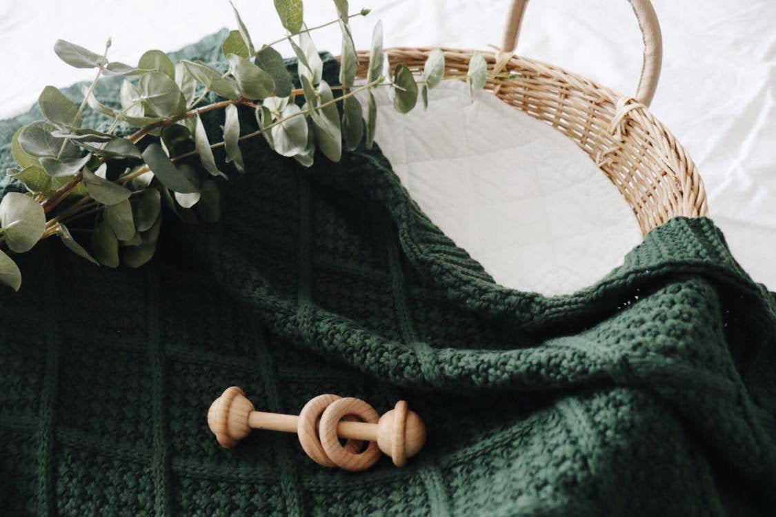 Gender-Neutral Knitted Baby Blanket in Forest Green for Modern Nurseries