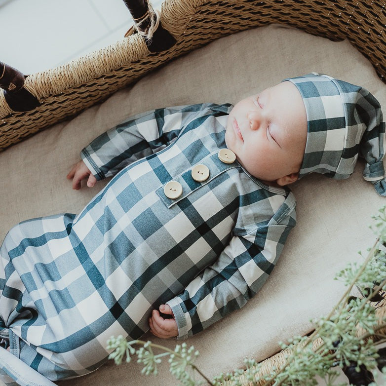 Chubby Baby wearing Cyprus green plaid knotted 