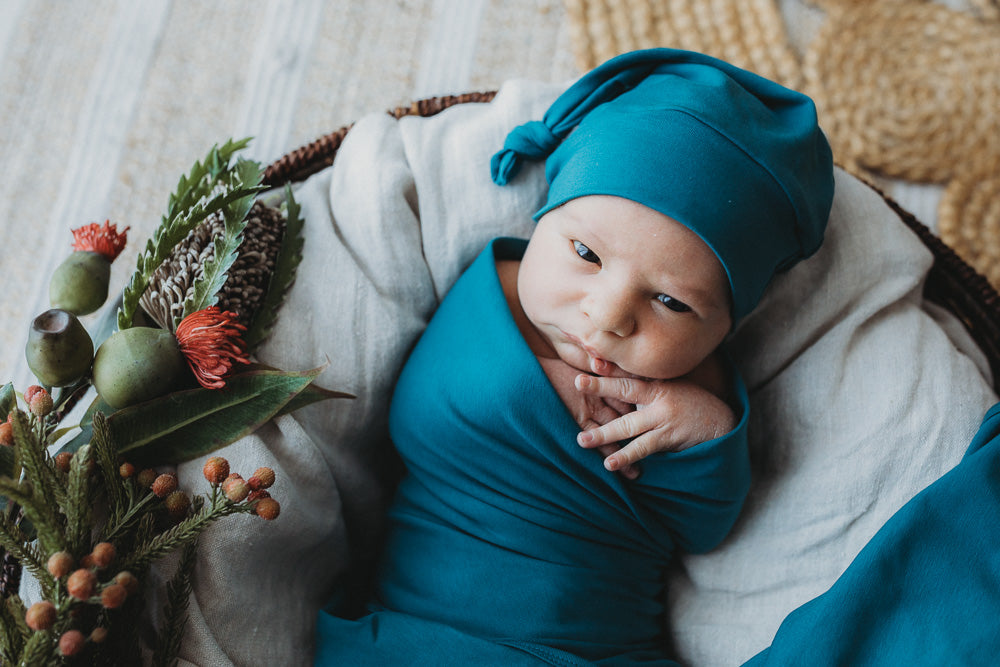 Harbour Blue Jersey Swaddle Wrap & Beanie
