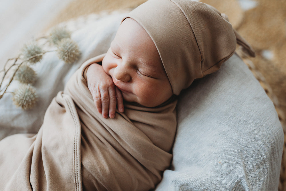 PRE ORDER **** Camel Jersey Swaddle Wrap & Beanie